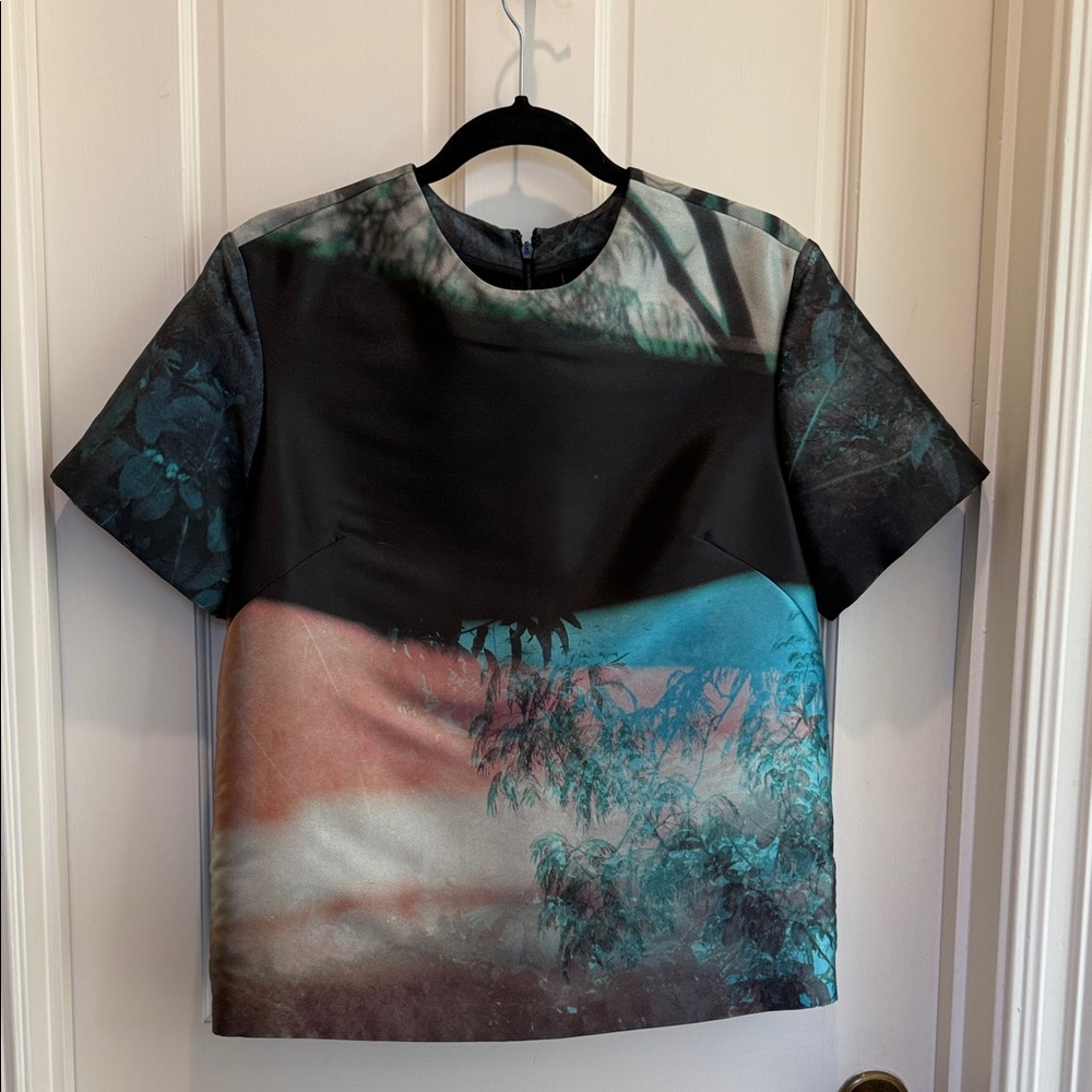 Alexander McQueen Black Teal Coral Photo-Print Short Sleeve Top
